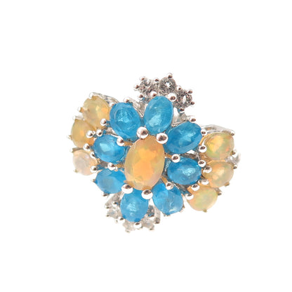 925 Sterling Silver Real Opal Apatite & White Topaz Ring Size 5.5