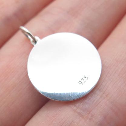 925 Sterling Silver Pink Enamel Skull & Bones Round Minimalist Charm Pendant