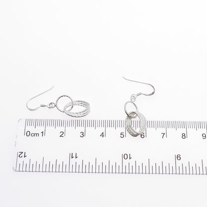 925 Sterling Silver Vintage Interlocked Oval Link Dangle Earrings