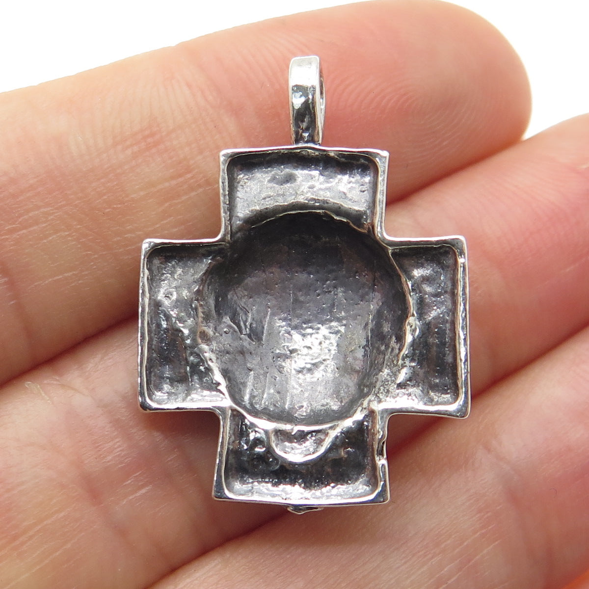 925 Sterling Silver Vintage Jesus Cross Religious Oxidized Pendant