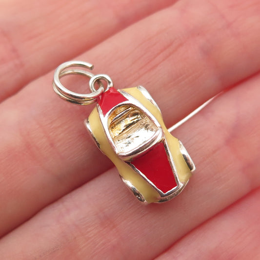 925 Sterling Silver Vintage Enamel Sport Car 3D Charm Pendant
