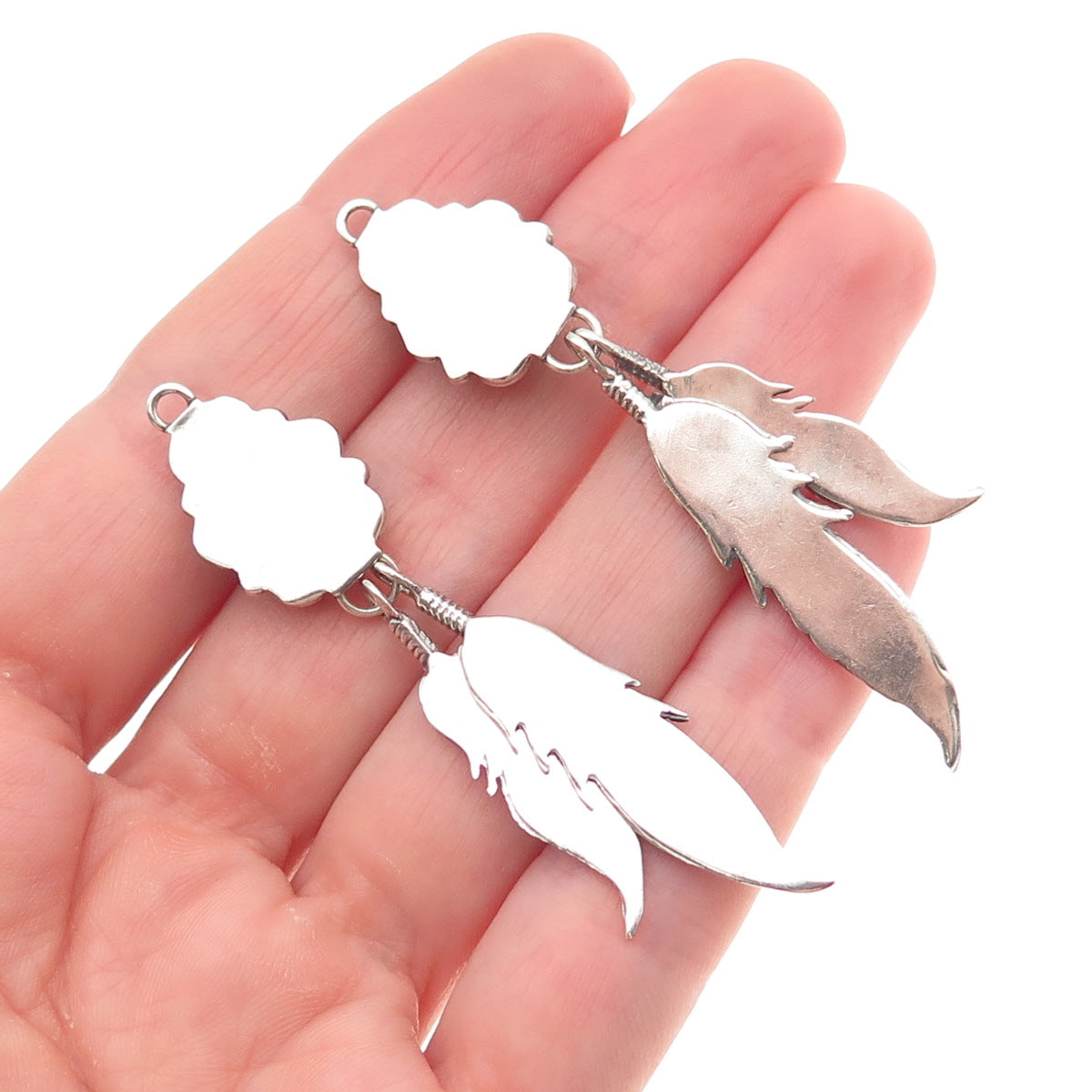 Old Pawn Sterling Silver Vintage Southwestern Black Onyx Feather Jacket Earrings