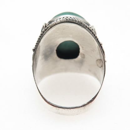 925 Sterling Silver Vintage Real Kingman Turquoise Oxidized Ring Size 8.75