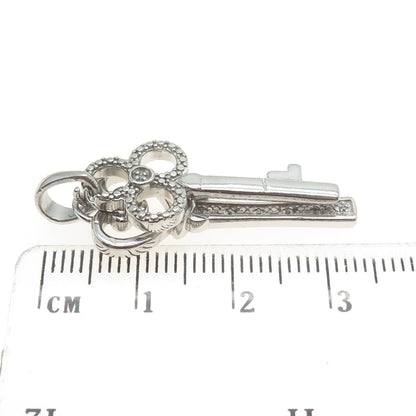 925 Sterling Silver Real Round-Cut Diamond Couple of Key Pendant