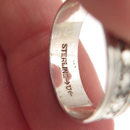 Uncas 925 Sterling Silver Antique Art Deco Floral Oxidized Band Ring Size 7