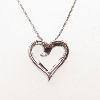 Jane Seymour 925 Sterling Silver Real Diamond Heart Cable Chain Necklace 18"