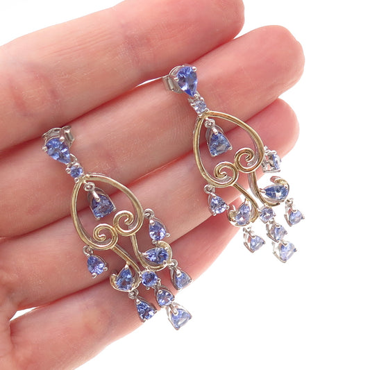 Chuck Clemency 925 Sterling Silver 2-Tone Real Tanzanite Heart Dangle Earrings
