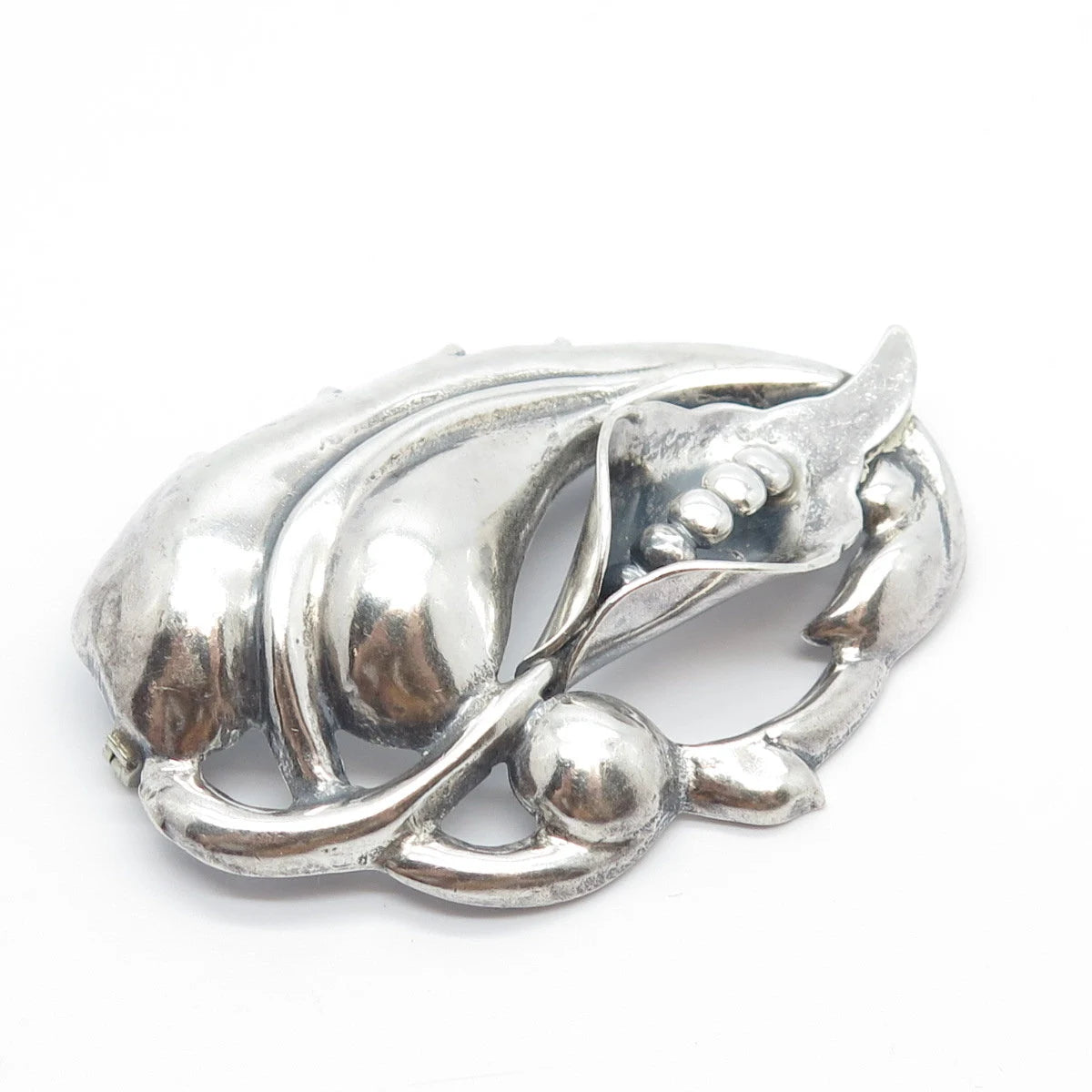 925 Sterling Silver Vintage Lily Floral Modernist Pin Brooch
