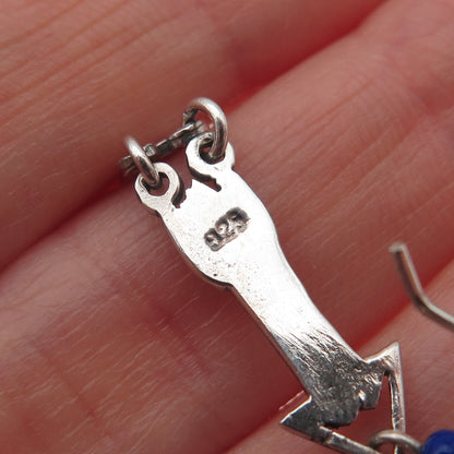 925 Sterling Silver Vintage Real Lapis Circus Acrobat Duet Dangle Earrings