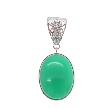 925 Sterling Silver Real Green Chalcedony Gemstone Minimalist Pendant