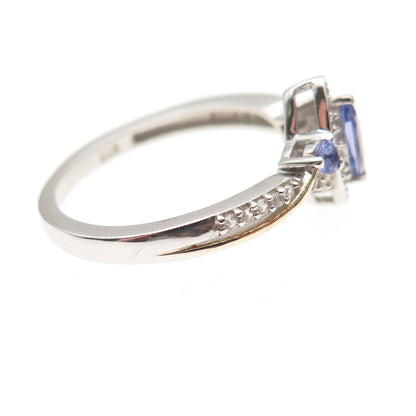 Chuck Clemency 925 Sterling Silver Real Tanzanite & White Topaz Ring Size 8.25