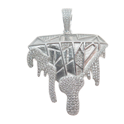 925 Sterling Silver Round-Cut Shaped C Z Lava Diamond-Shape Sparkle Pendant