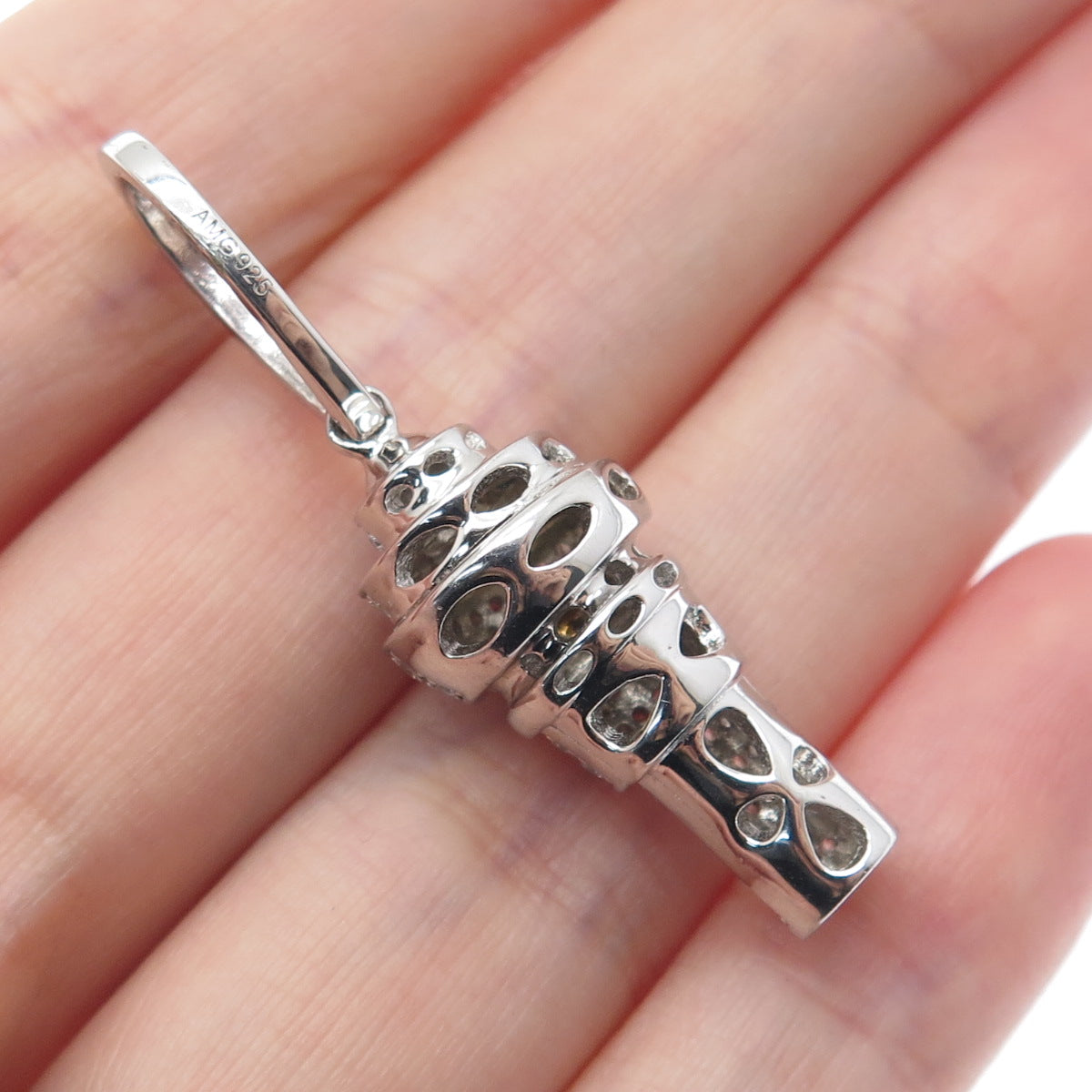 925 Sterling Silver Round-Cut C Z Ice Cream 3D Charm Pendant