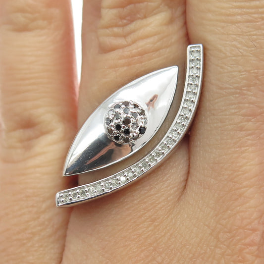 CHUCK CLEMENCY 925 Sterling Silver Real Black & White Diamond Eye Ring Size 5.75