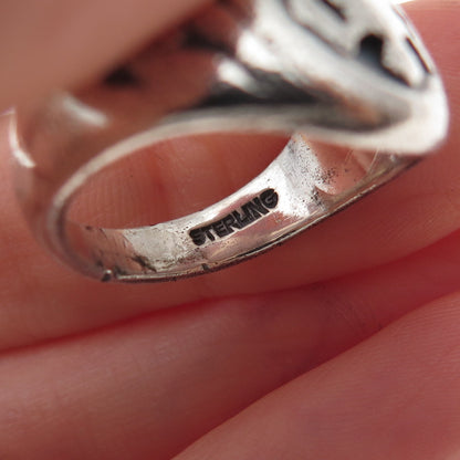 925 Sterling Silver Antique Art Deco Family Crest Oxidized Ring Size 6.75