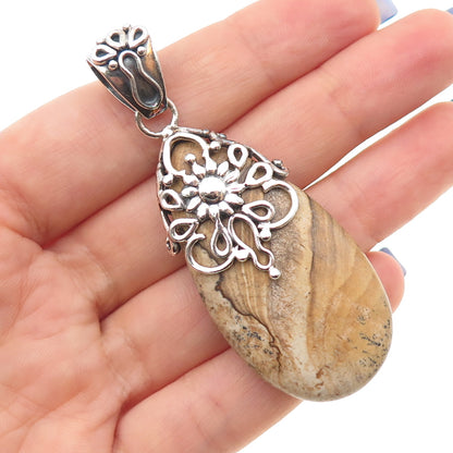 DOUG PAULUS 925 Sterling Silver Vintage Real Jasper Flower Pendant