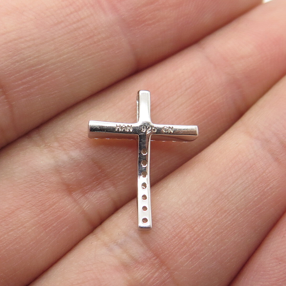 HAN 925 Sterling Silver Pave C Z Cross Slide Pendant