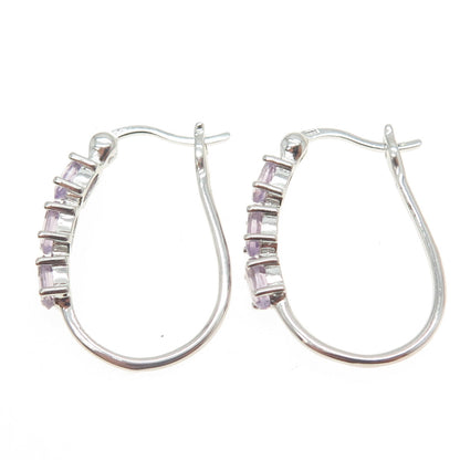 925 Sterling Silver Real Amethyst Gemstone Hinged Earrings