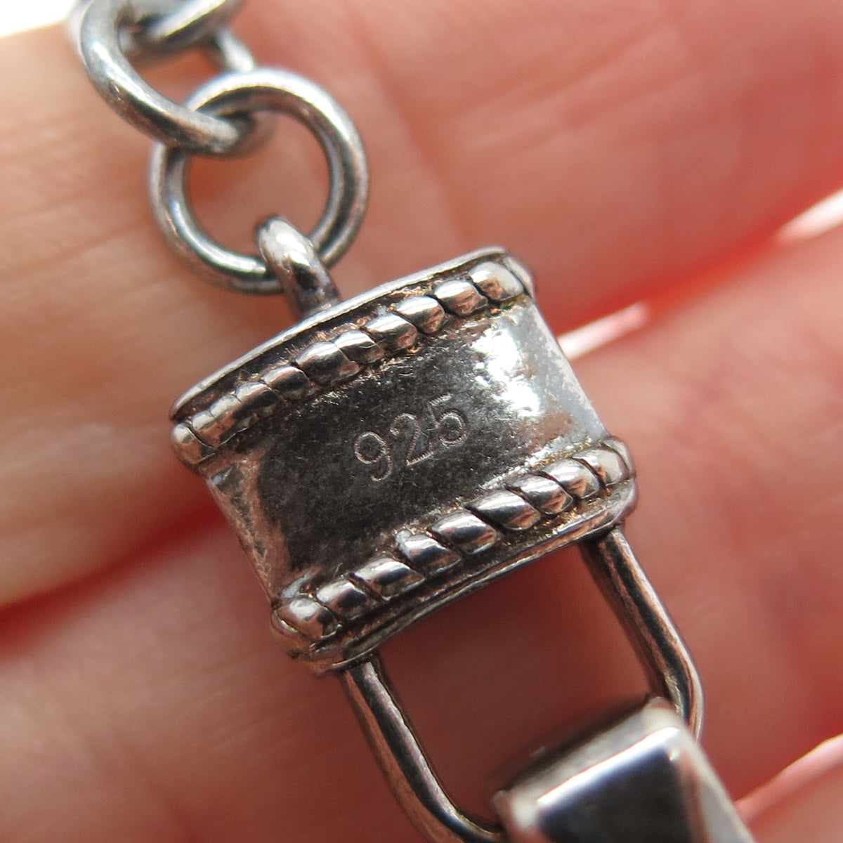 925 Sterling Silver Vintage Open Box Link Oxidized Bracelet 6.75"