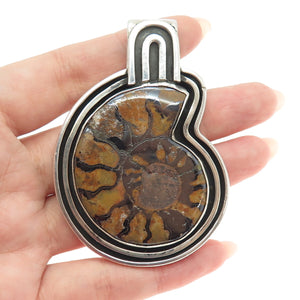 925 Sterling Silver Vintage Real Ammolite Fossil Tribal Amulet Pendant