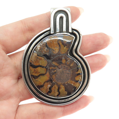 925 Sterling Silver Vintage Real Ammolite Fossil Tribal Amulet Pendant