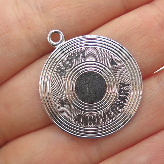 WELLS 925 Sterling Silver Vintage Happy Anniversary Charm Pendant