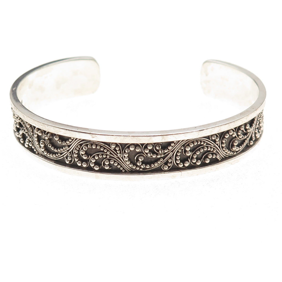 Lois Hill Sterling Silver Vintage Granulated Scroll Adjustable Bracelet 6.75"