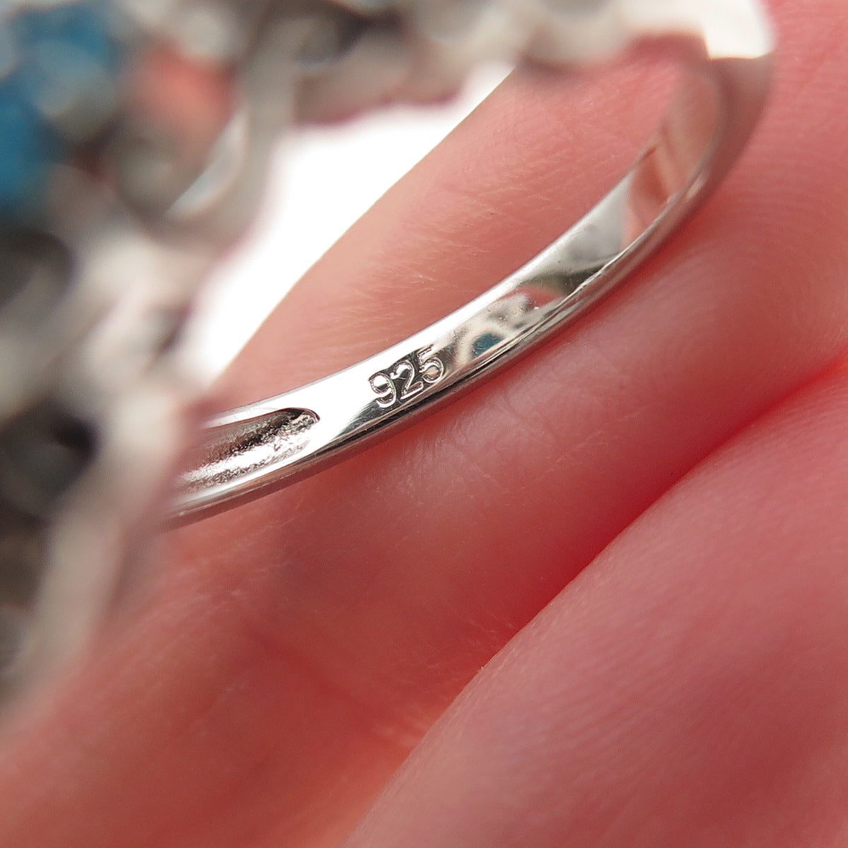 925 Sterling Real Sleeping Beauty Turquoise White Topaz & Apatite Ring Size 9