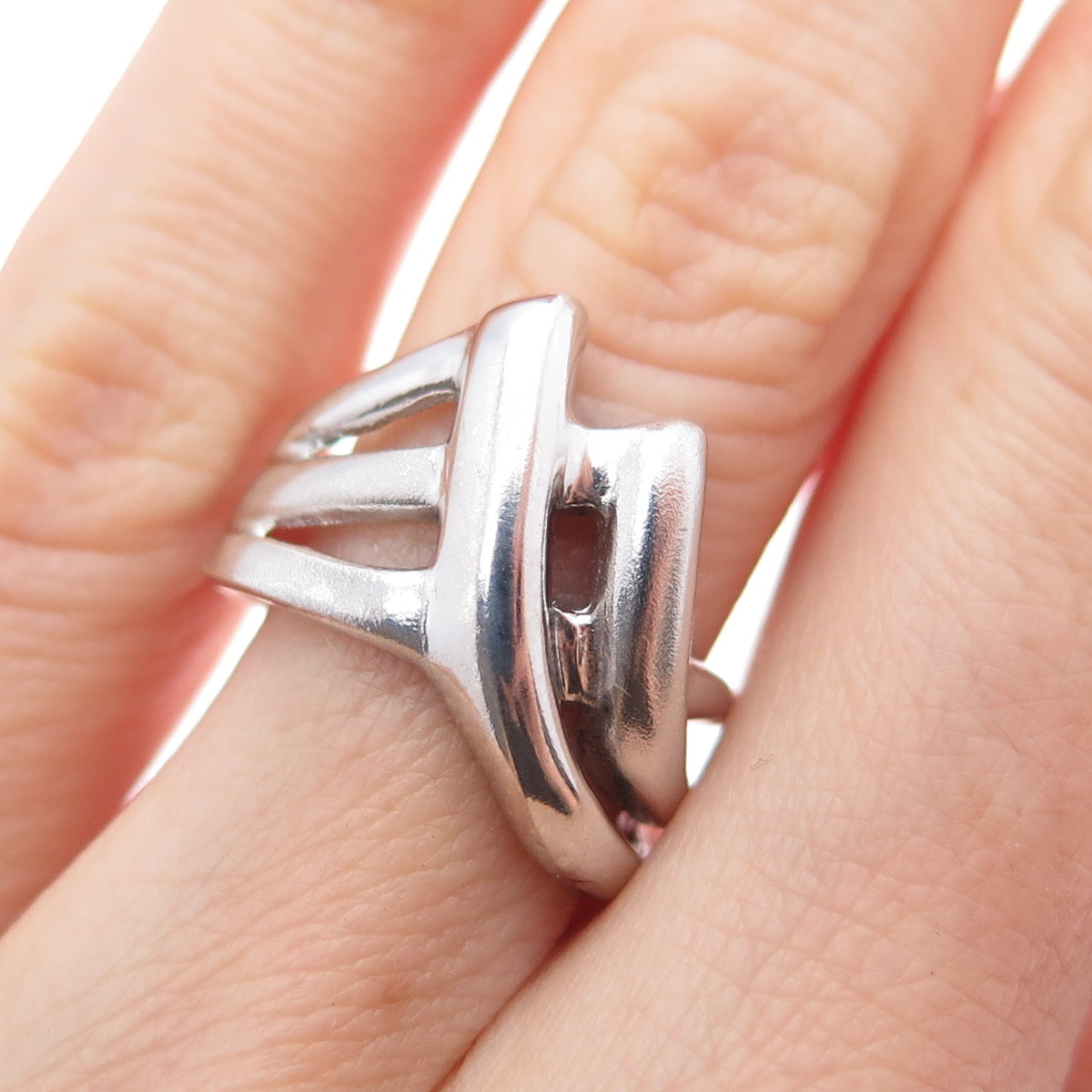 925 Sterling Silver Vintage Modernist Mountain Ring Size 6.25