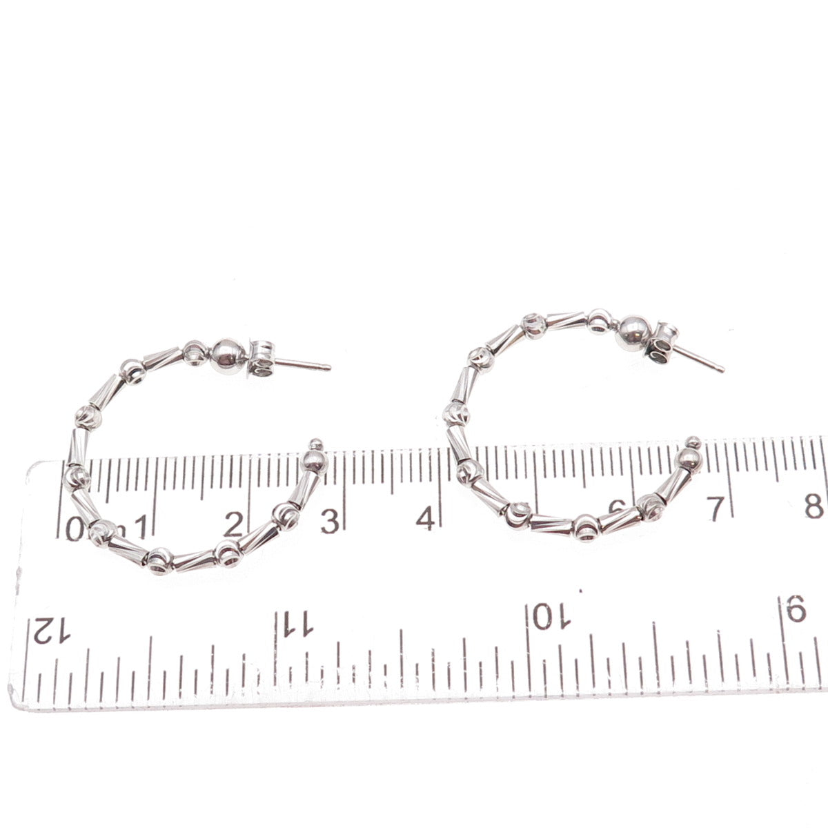 925 Sterling Silver Italy Ball & Tube Bar Hoop Earrings