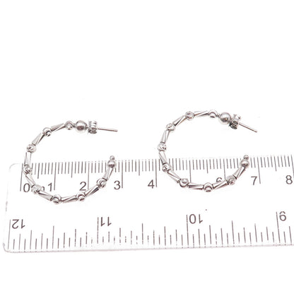 925 Sterling Silver Italy Ball & Tube Bar Hoop Earrings