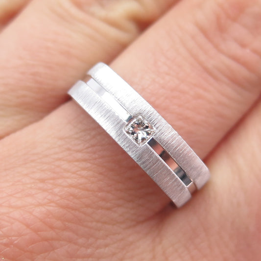 925 Sterling Silver Princess-Cut C Z Modernist Band Ring Size 10.5