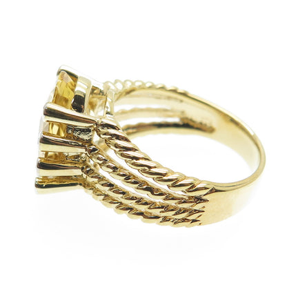 925 Sterling Silver Gold Plated Real Diamond & Citrine Gem Twisted Ring Size 7