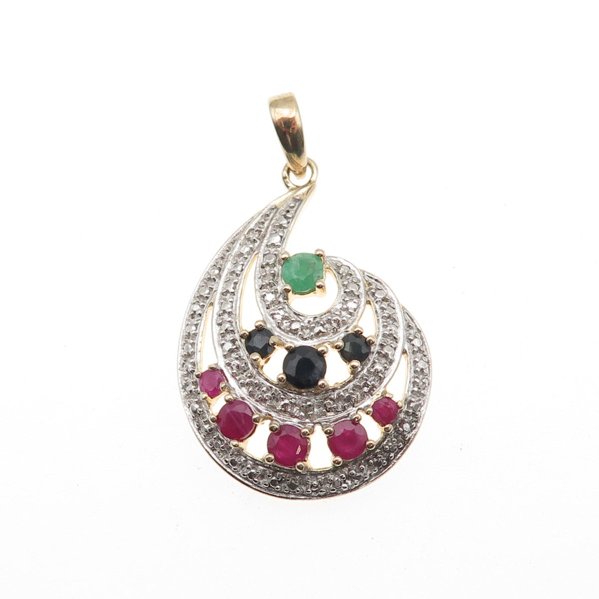 Ross Simons 925 Sterling Real Diamond Accent Ruby Sapphire Emerald Flame Pendant