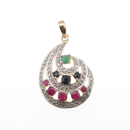 Ross Simons 925 Sterling Real Diamond Accent Ruby Sapphire Emerald Flame Pendant