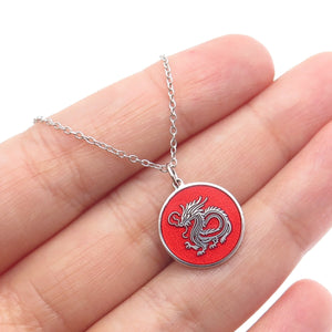 TOKEMOTI 925 Sterling Silver Red Enamel Chinese Dragon Cable Chain Necklace 18"