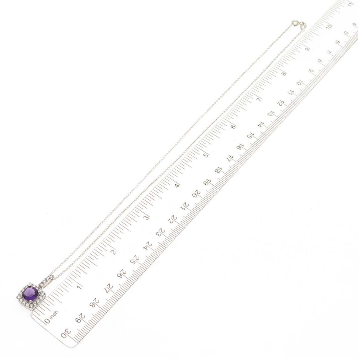 Kiran 925 Sterling Silver Real Amethyst & White Topaz Cable Chain Necklace 18"