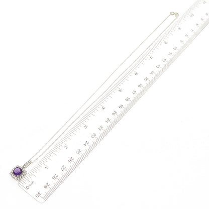 Kiran 925 Sterling Silver Real Amethyst & White Topaz Cable Chain Necklace 18"