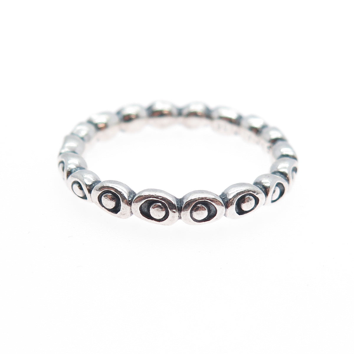 PANDORA 925 Sterling Silver Circle & Dot Stackable Oxidized Band Ring Size 7.5