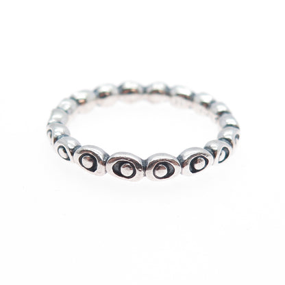 PANDORA 925 Sterling Silver Circle & Dot Stackable Oxidized Band Ring Size 7.5