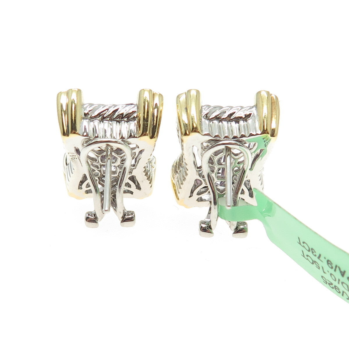 DANWAK 18K Gold Sterling 24-Diamond 0.15ct 2-Amethyst 9.73ct Omega Back Earrings