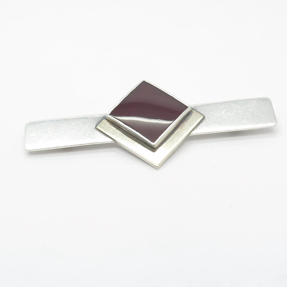 925 Sterling Silver & 14k Gold Vintage Real Carnelian Geometric Pin Brooch