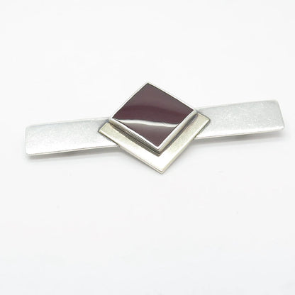 925 Sterling Silver & 14k Gold Vintage Real Carnelian Geometric Pin Brooch