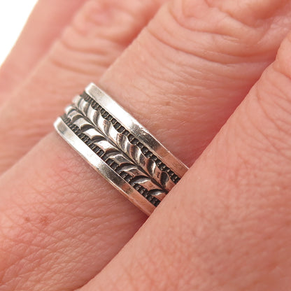 925 Sterling Silver Gold Plated Vintage Wheat Oxidized Band Ring Size 7.5
