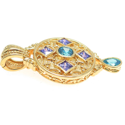 925 Sterling Silver Gold Plated Blue & Purple Multi-Cut C Z Pendant