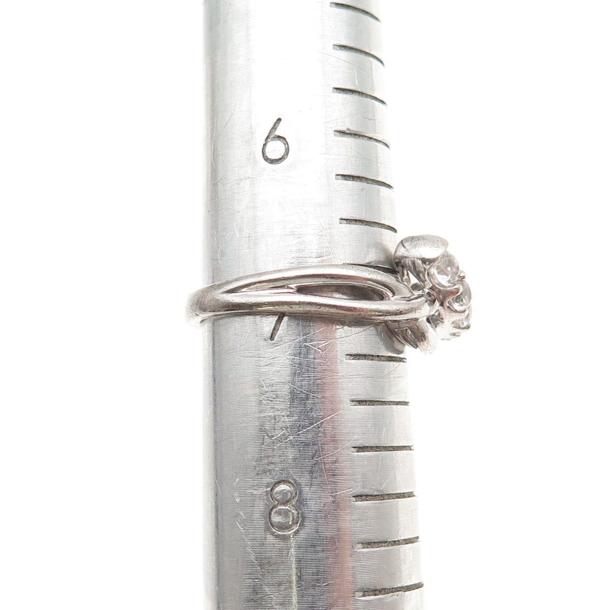 SUN 925 Sterling Silver Real Round-Cut Graduated White Topaz Ring Size 7