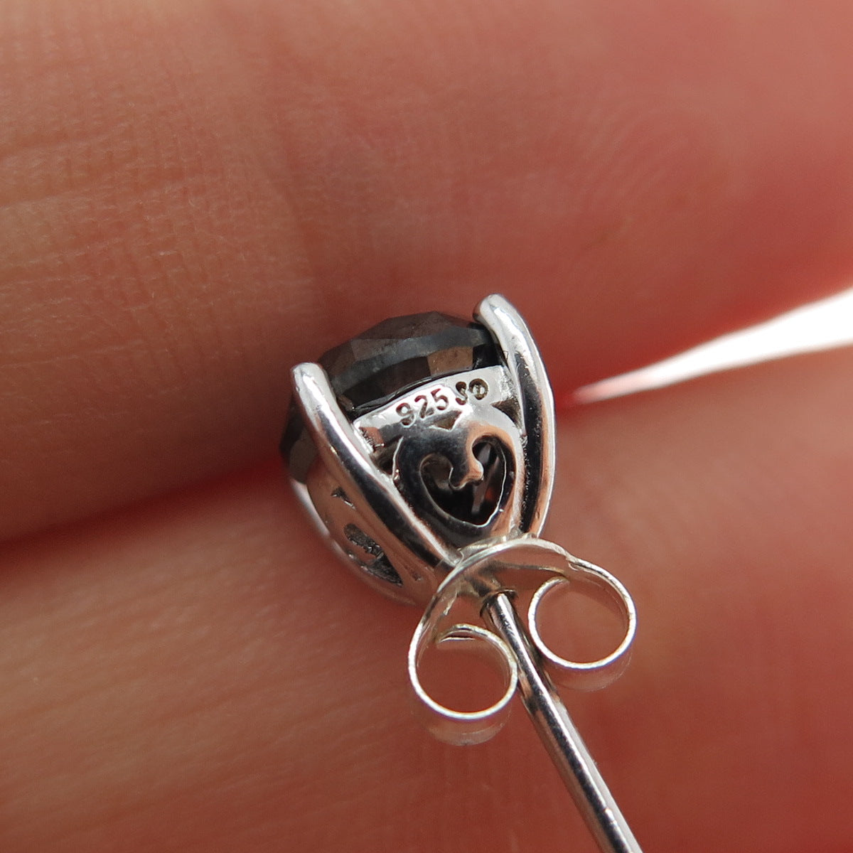 925 Sterling Silver Real Round-Cut Approx. 2.0ct Black Diamond Stud Earrings