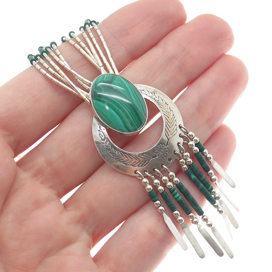 THOMAS SINGER Old Pawn Sterling Silver Vintage Malachite 5-Strand Necklace 22"