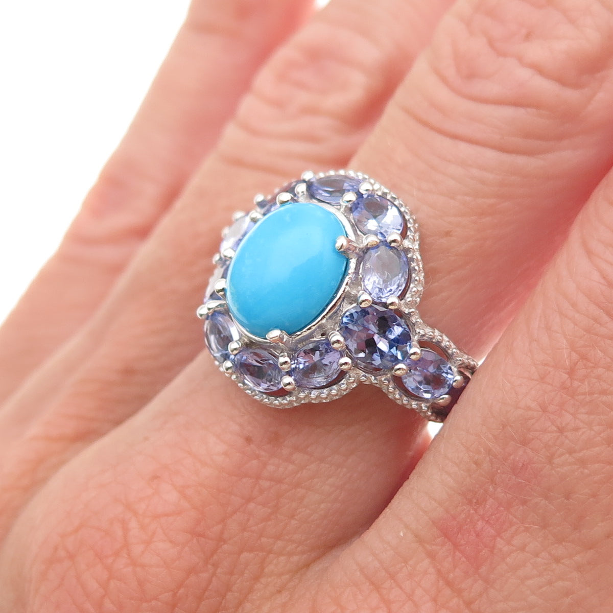 Chuck Clemency 925 Sterling Silver Real Turquoise & Tanzanite Ring Size 8