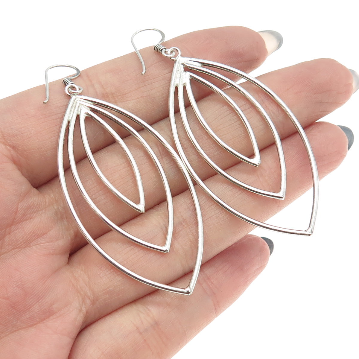 925 Sterling Silver Vintage Multi-Row Modernist Dangling Earrings